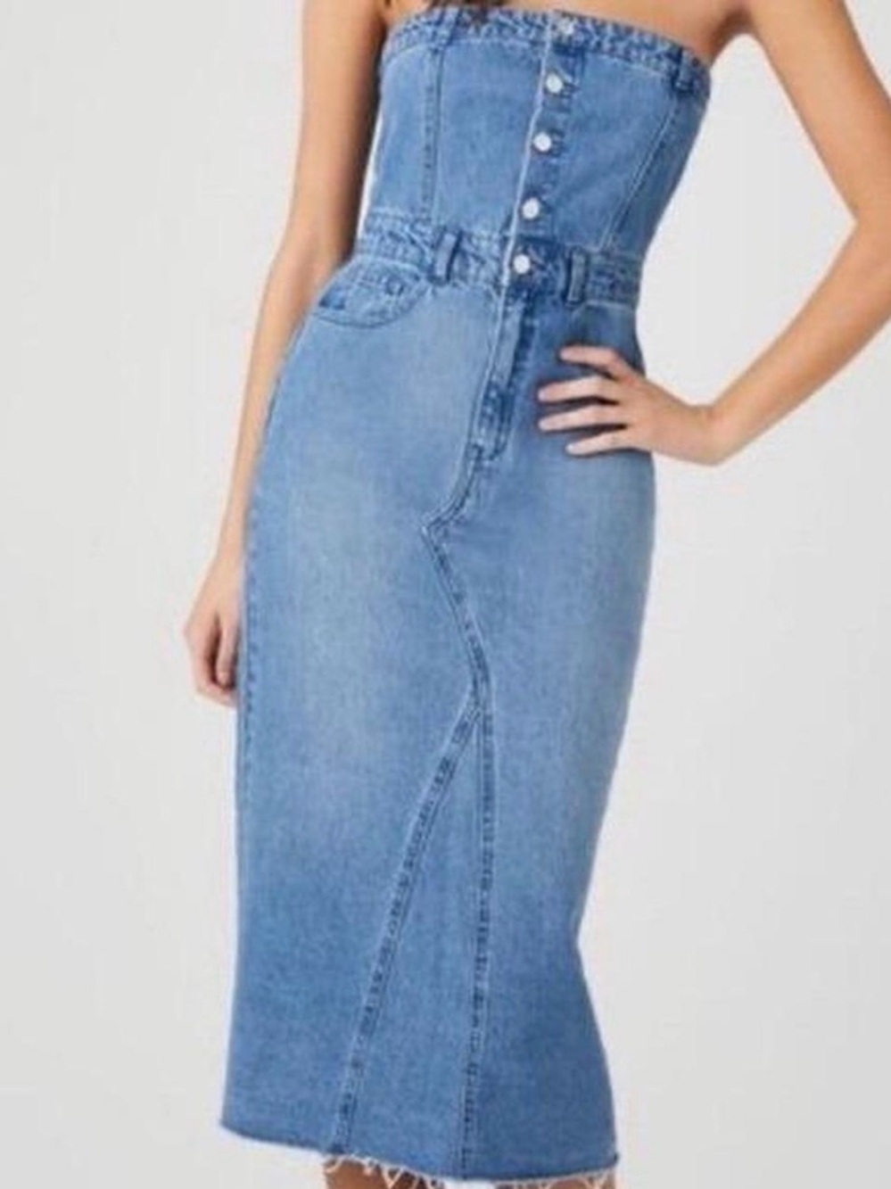 Sincerely Jules Denim strapless sexy Midi dress |date night